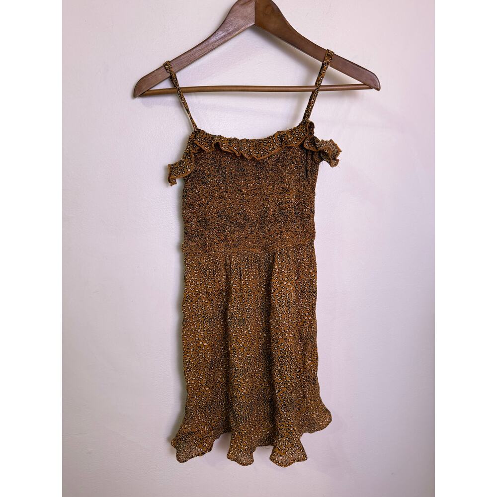 Urban Outfitters Brown Leopard Smocked Mini Dress Size S Ruffle Trim Cami Boho